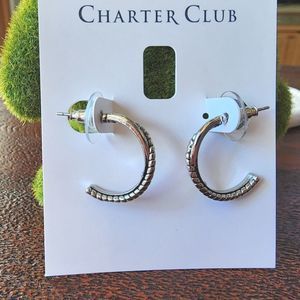 NWT Charter Club classic rope style Earrings in silver